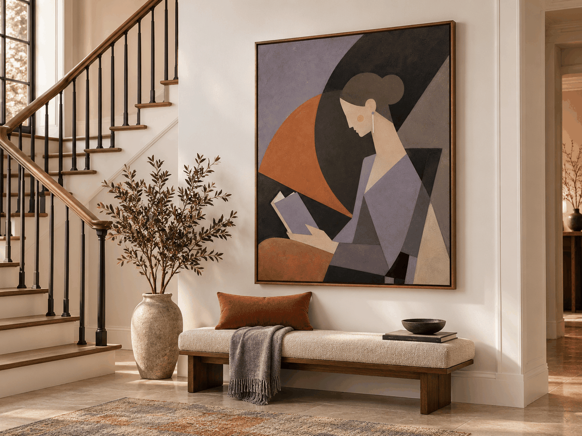 Abstract Cubist Style Painting Of A Woman In Quiet Contemplation Original Art