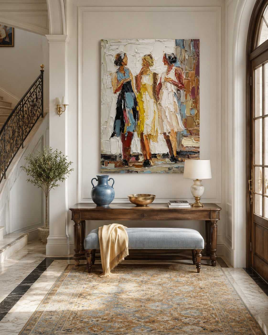 Textured Women Painting With Bold Palette Knife Strokes For Modern Living Room Wall Decor