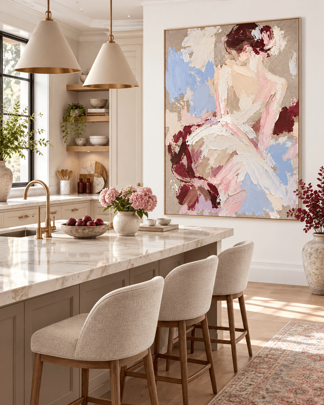 Abstract Ballet Dancer Oil Painting Hand-Painted Canvas Art With Pink And Blue Tones
