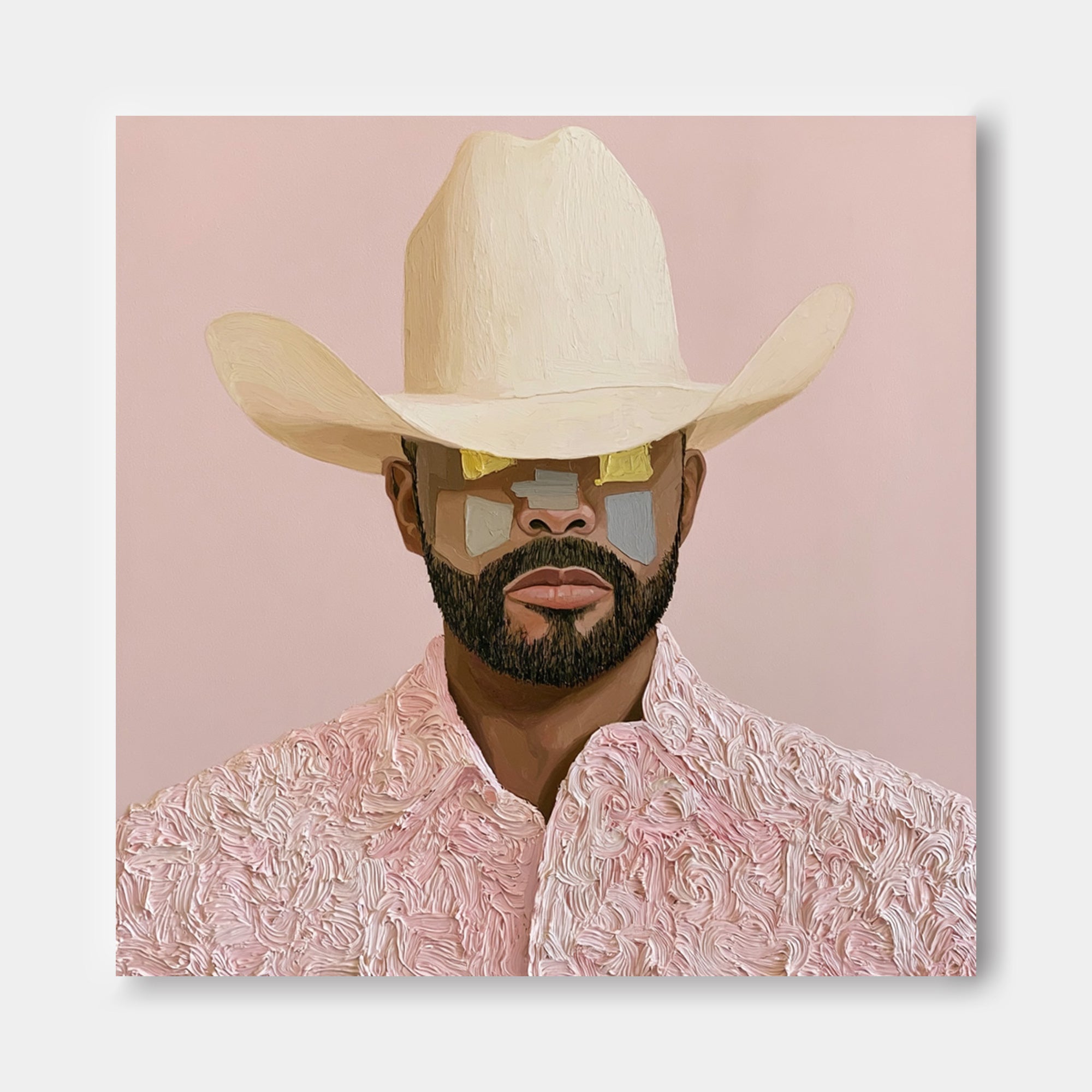 Modern Cowboy Portrait Pink Textured Canvas Art For Living Room Decor