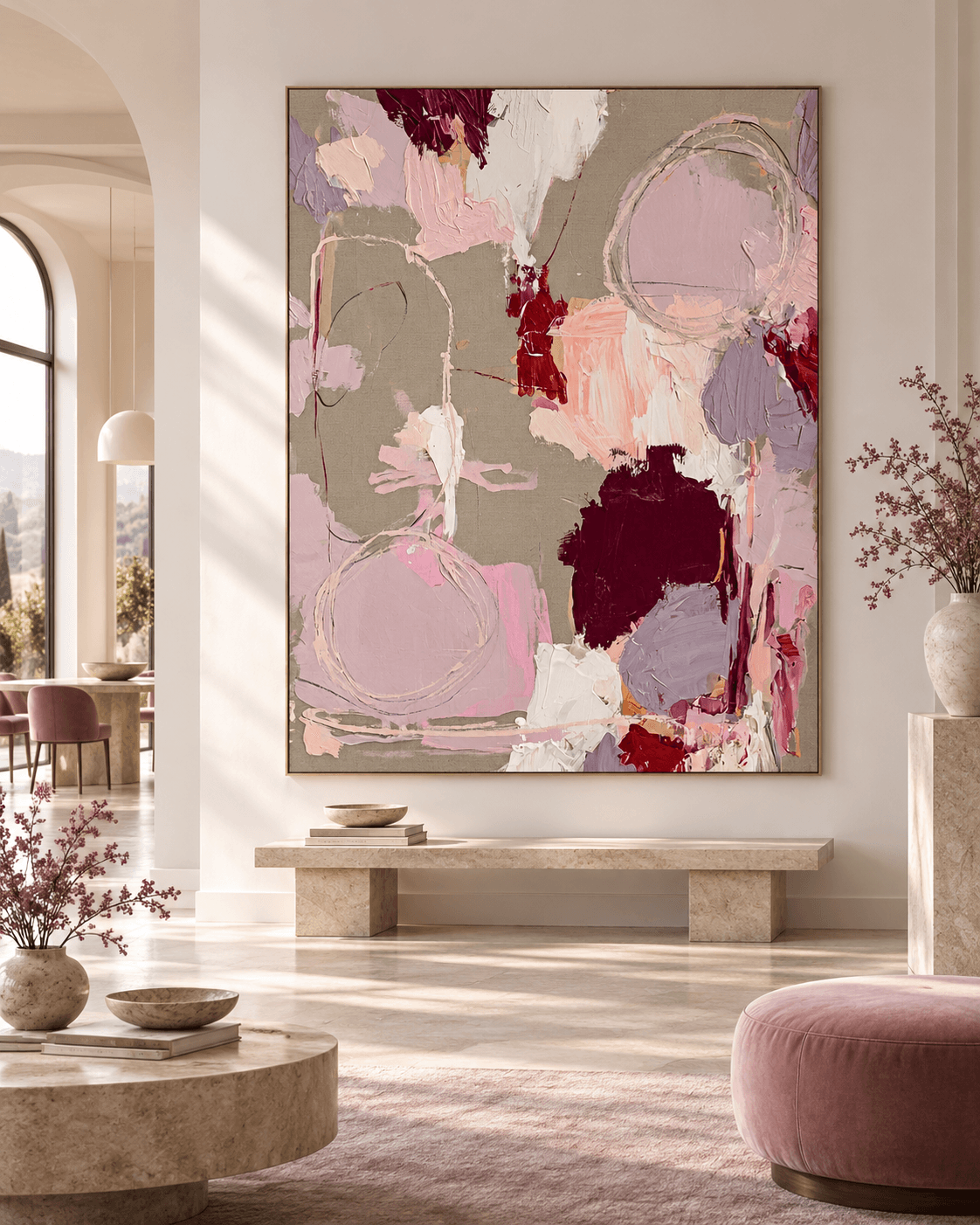 Textured Abstract Painting With Morandi Colors For Quiet Luxury Interiors