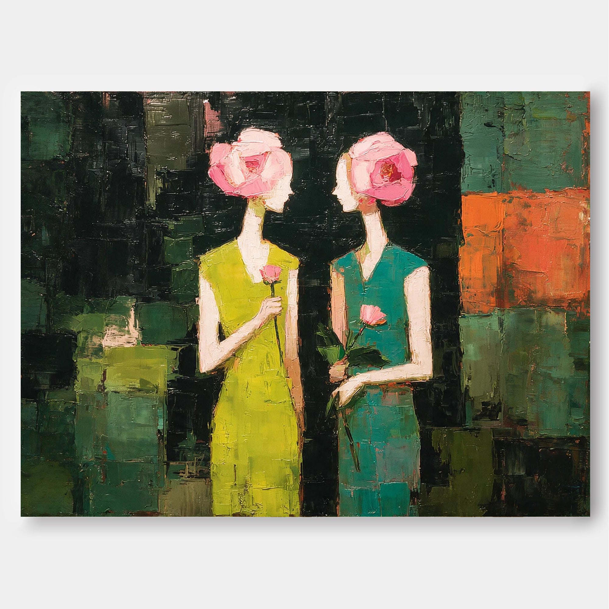 Vintage Floral Head Women Painting Abstract People Art For Living Room Decor