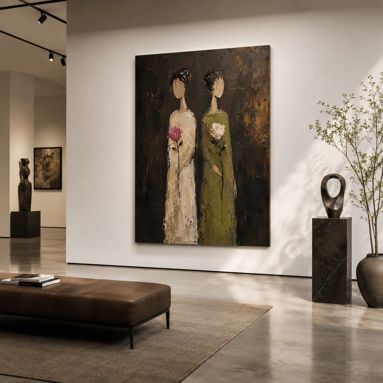 Original Textured Canvas Art Of Two Women Sharing A Quiet Moment