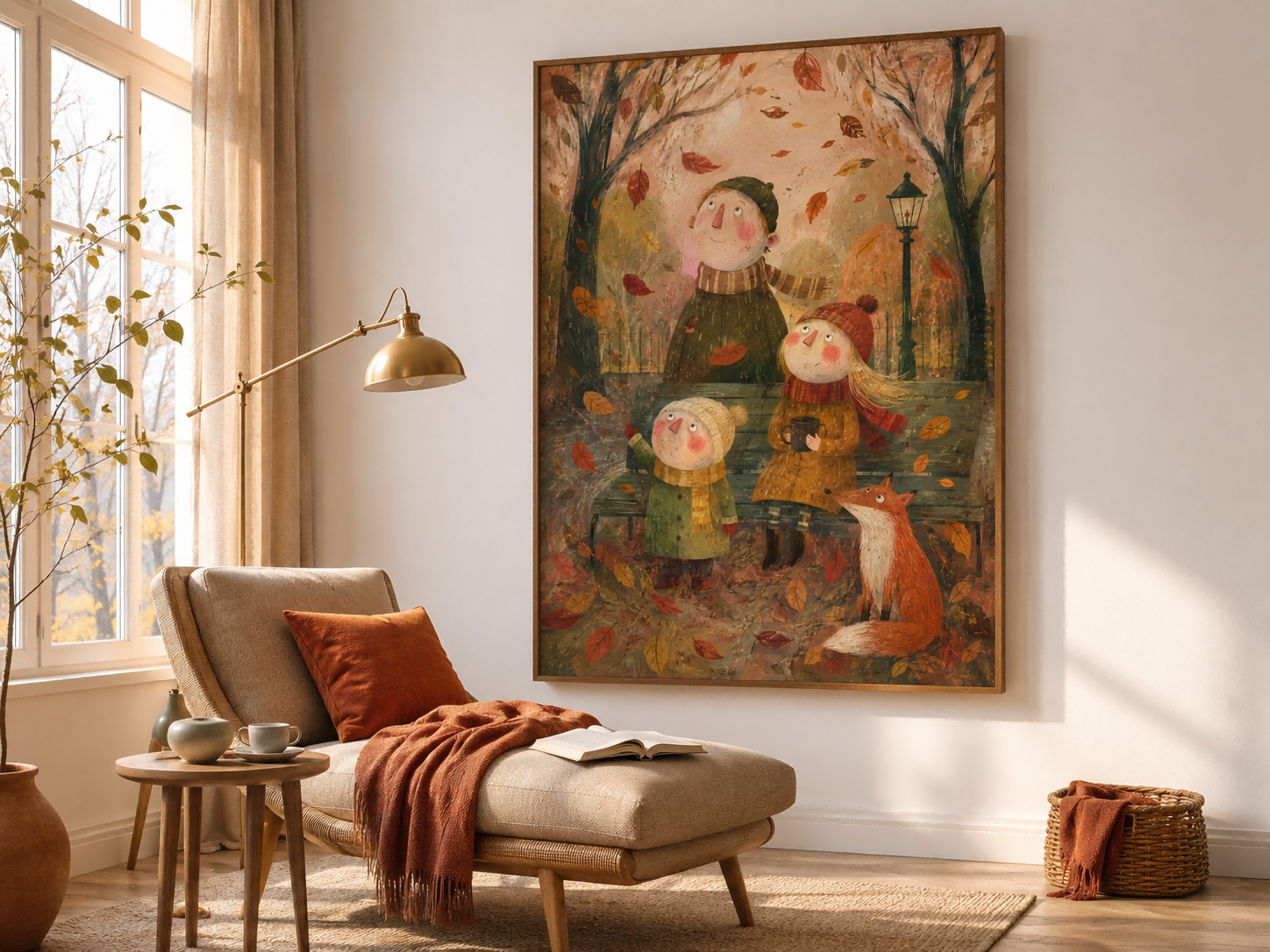 Family In Autumn Park Hand-Painted Canvas Wall Art