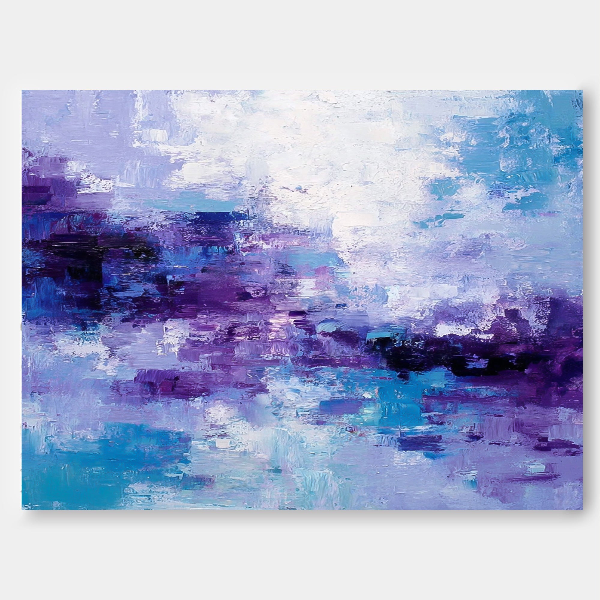 Horizontal Violet And Teal Oil Art For Lounge And Bedroom Calm Atmosphere Design