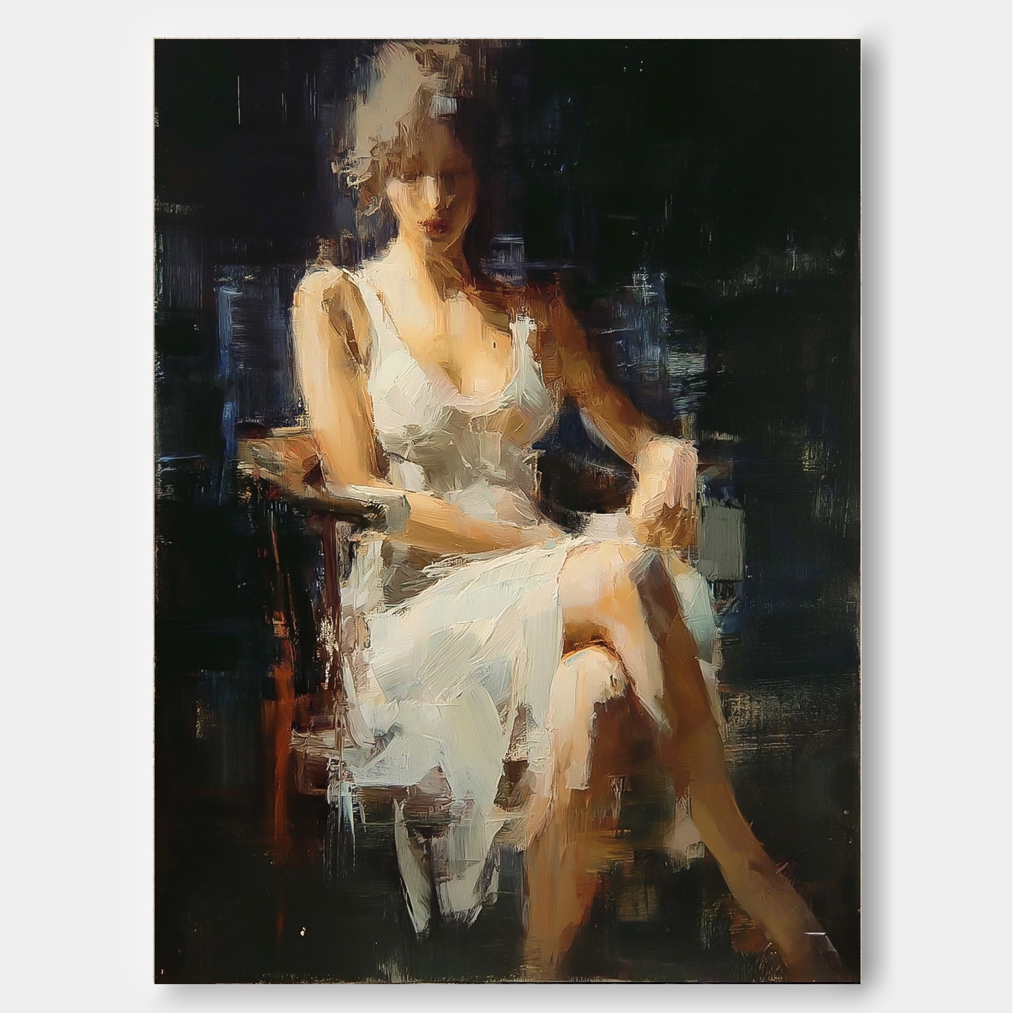 Vintage Woman Oil Painting On Linen Canvas With Expressive Brushwork For Home Decor