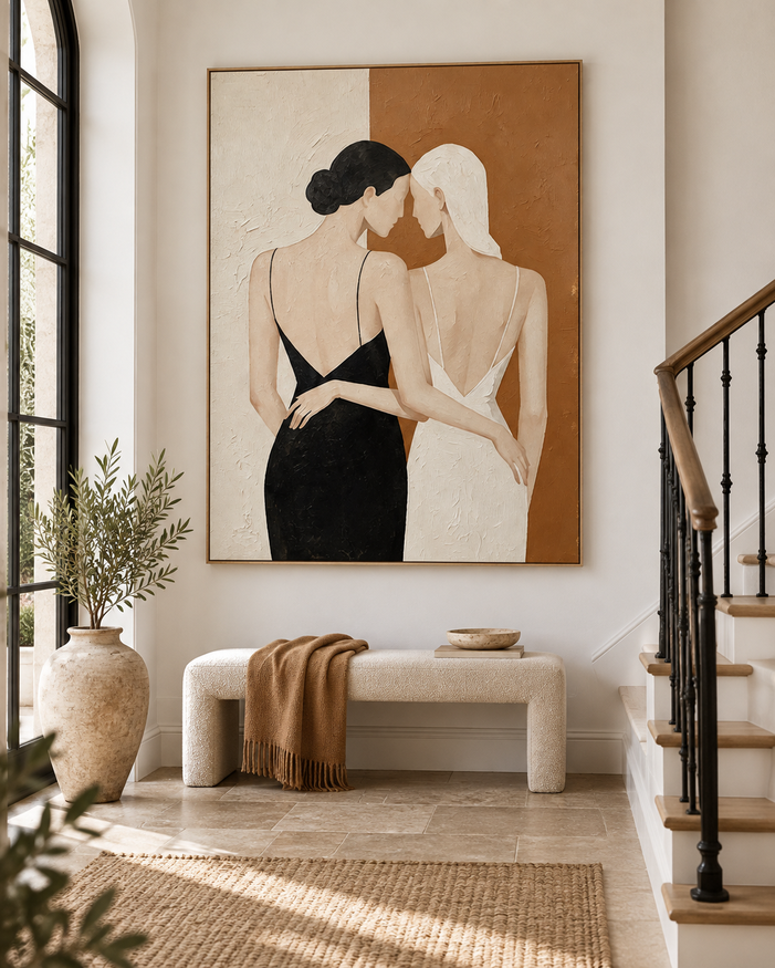 Minimalist Abstract Figure Painting With Textured Oil Finish For Home