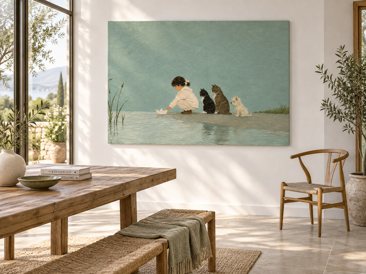 Modern Abstract Narrative Art Hand-Painted With Textured Green Background