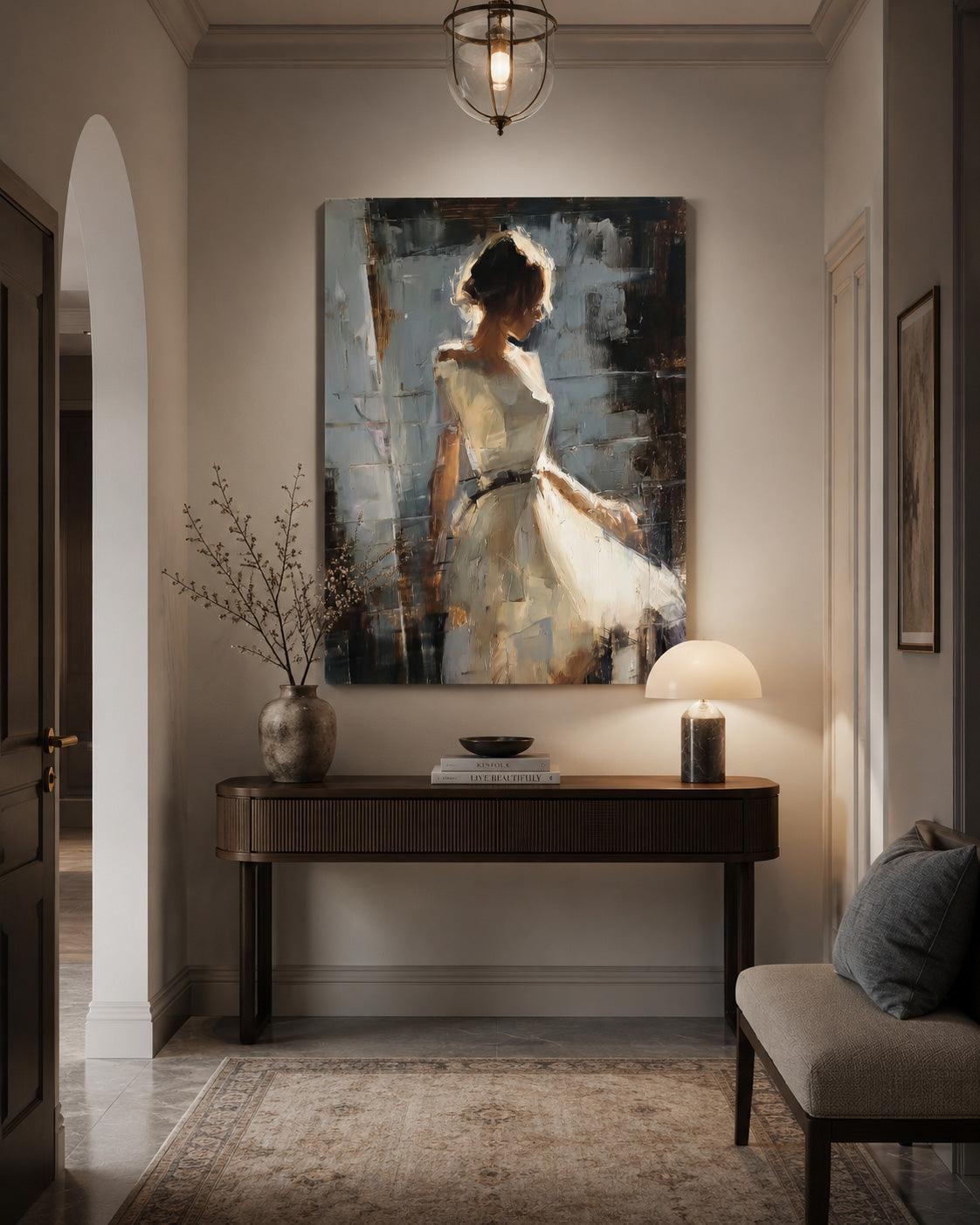 Modern Expressive Figure Art White Dress Woman Original Hand Painted Canvas For Bedroom