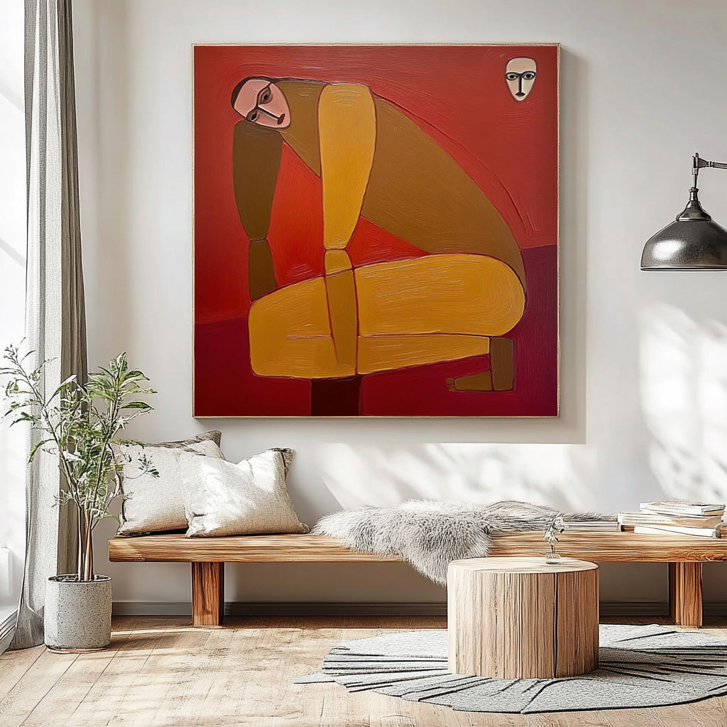 Original Warm Color Textured People Painting Canvas Large Abstract Portrait Wall Art Home Decor