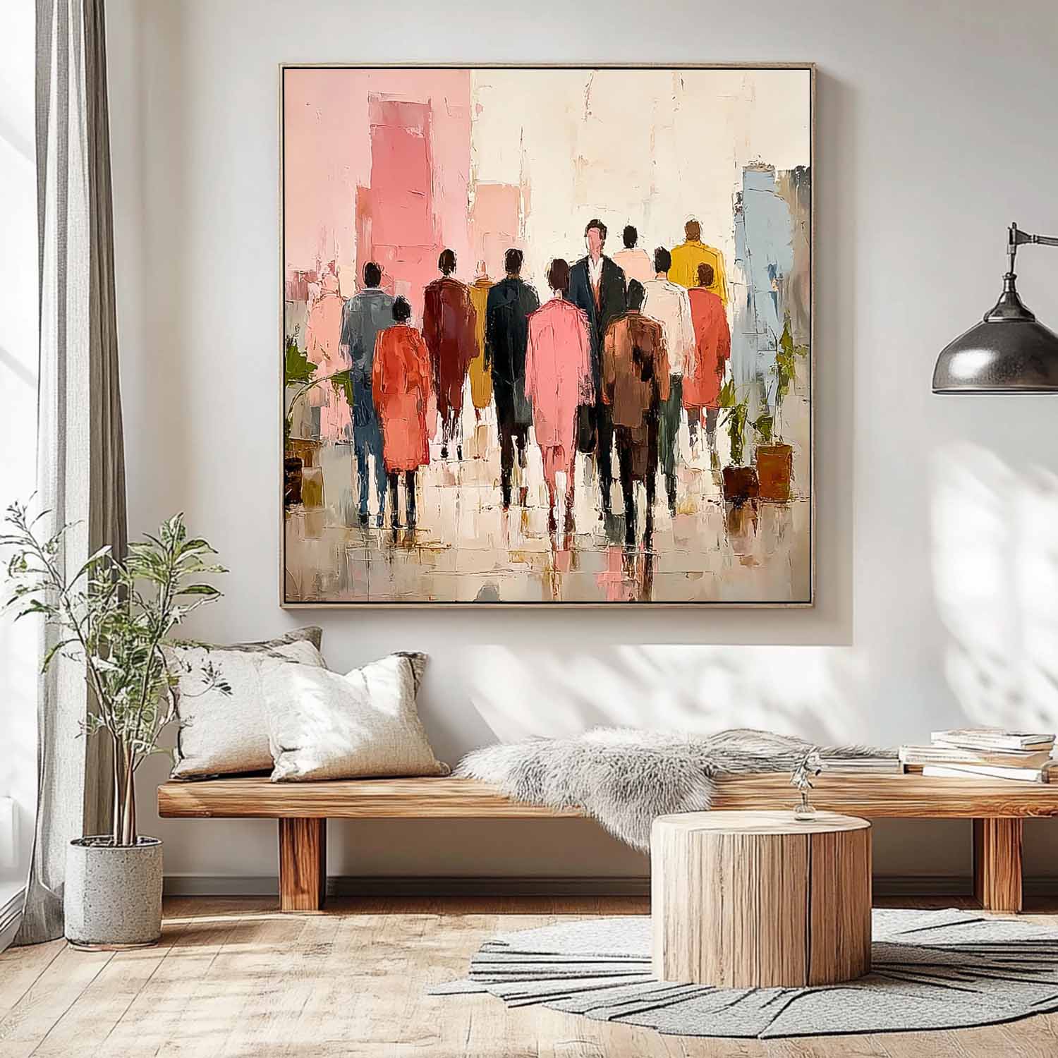 Large Multi-person Street Wall Art Abstract Figure Painting Canvas Original Passerby Features Artwork