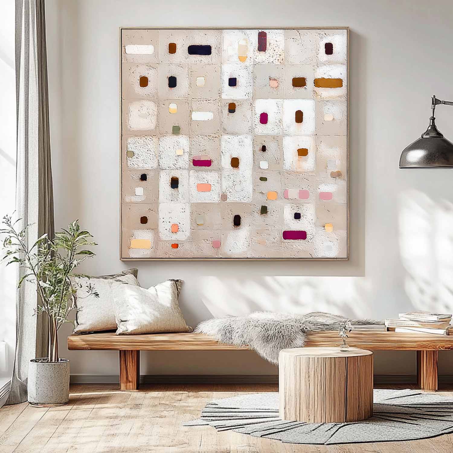Abstract Geometry Acrylic painting Large Square Color Block Texture Painting Framed Original Wall Art