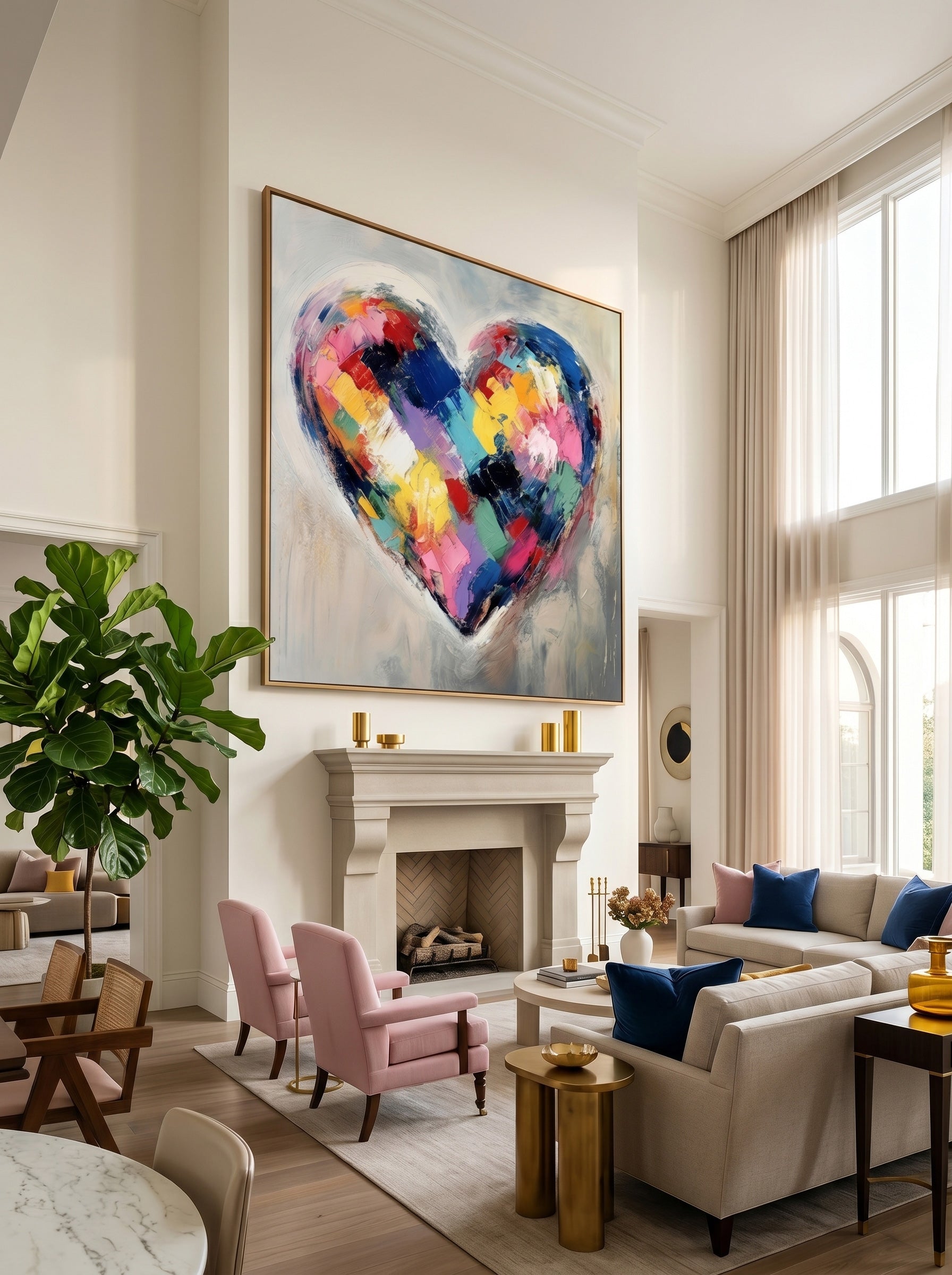 Textured Canvas Art With Geometric Heart Design Original Oil Painting