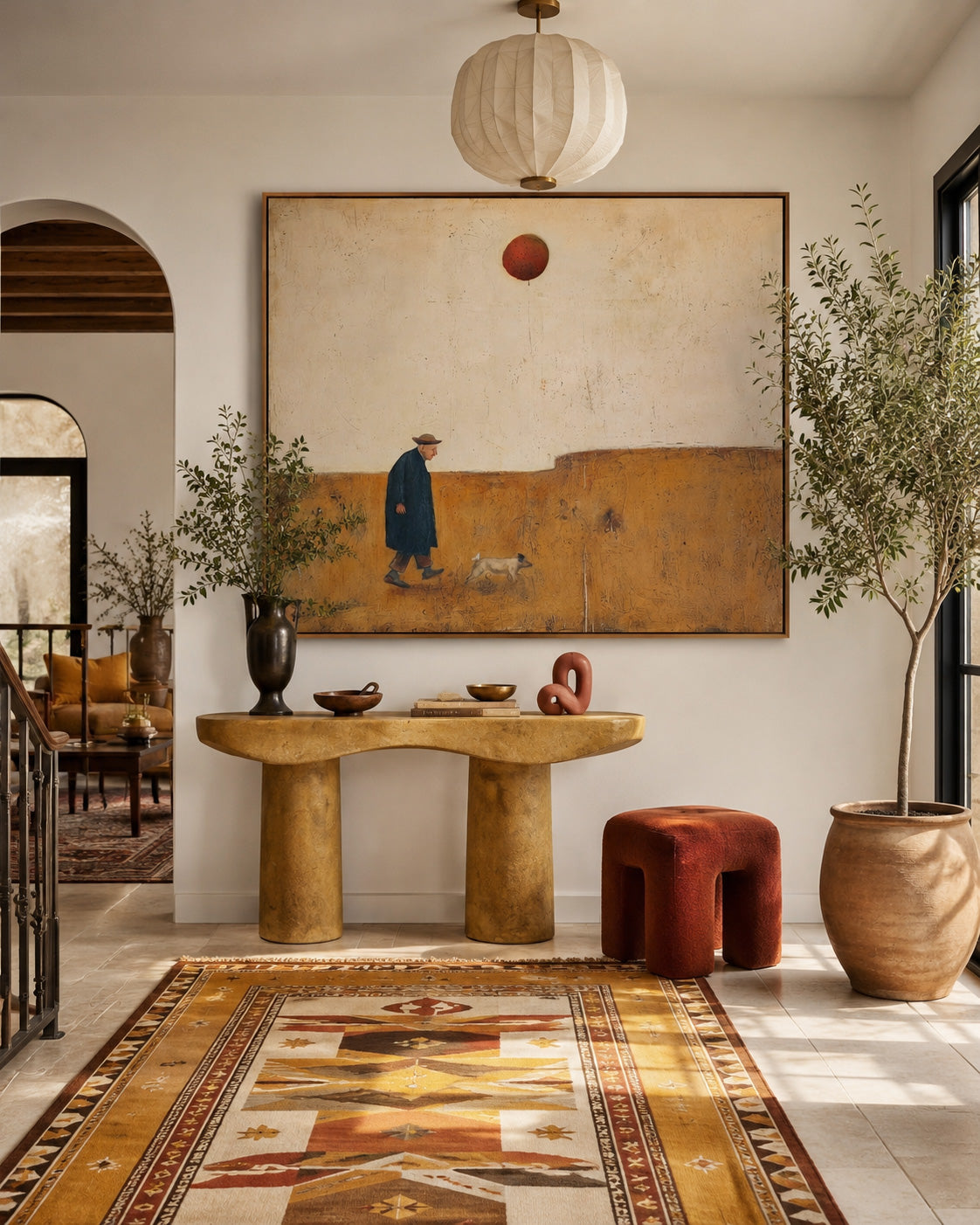 Solitary Journey Original Oil Painting Beige And Brown Tones For Living Room