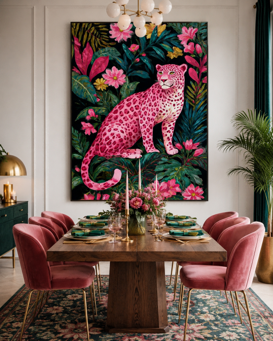 Bold Pop Surrealist Animal Art With Floral Jungle Background For Bedroom