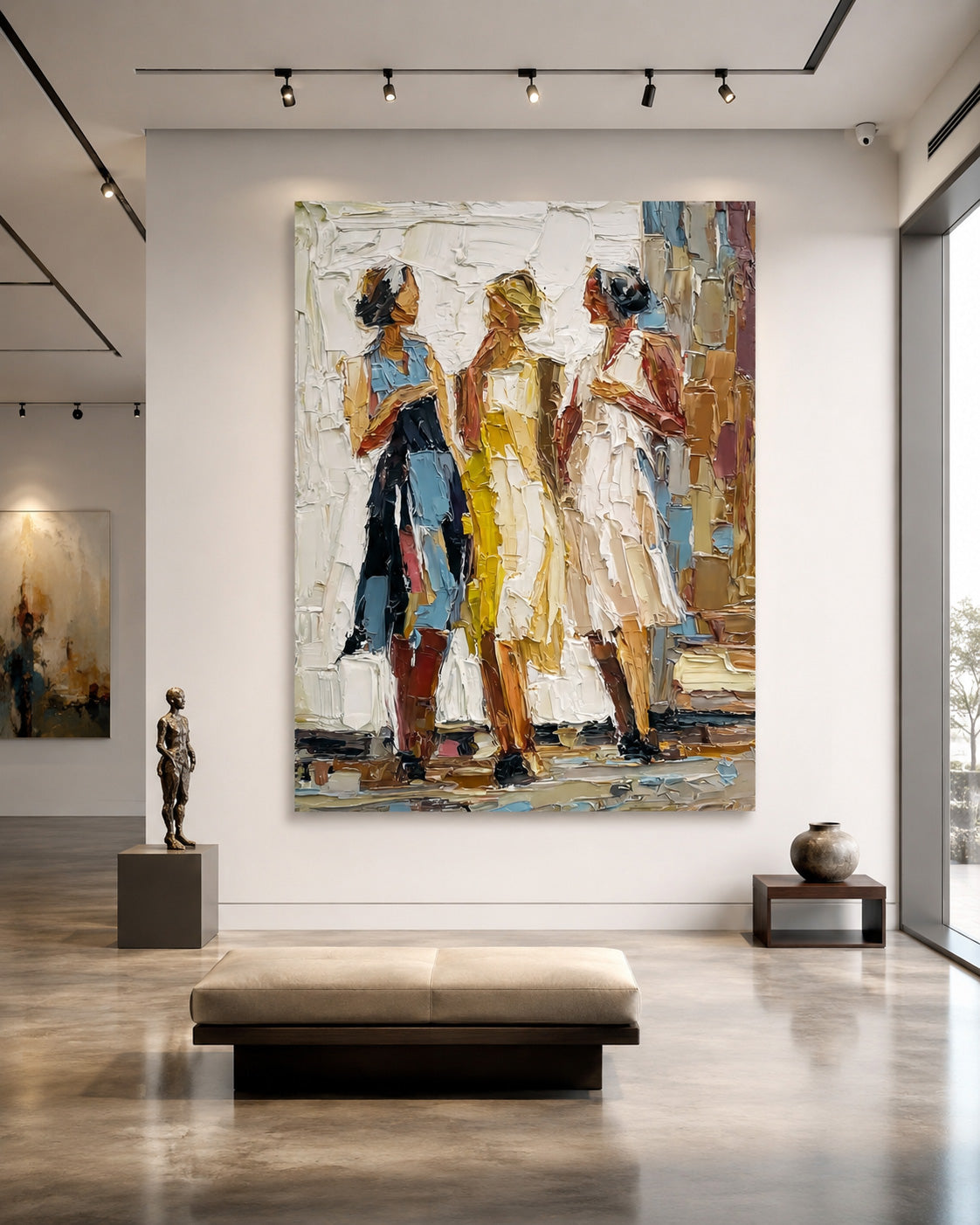 Textured Women Painting With Bold Palette Knife Strokes For Modern Living Room Wall Decor