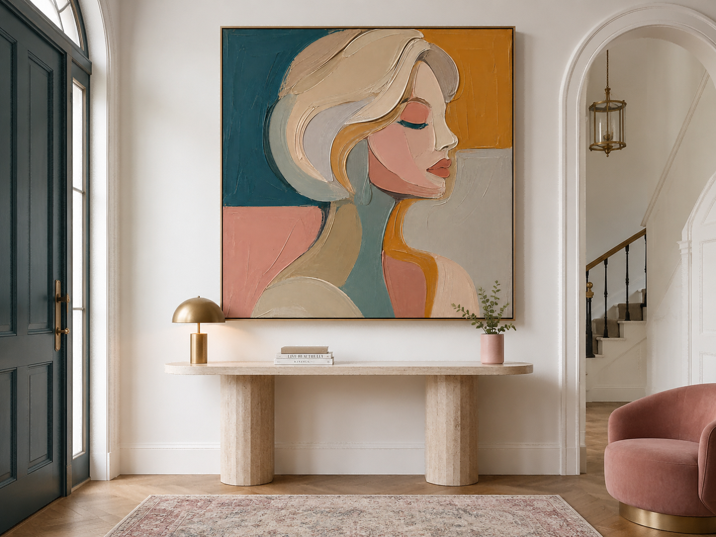 Modern Abstract Female Silhouette Canvas Art With Harmonious Color Blocking For Contemporary Lounge And Bedroom Walls