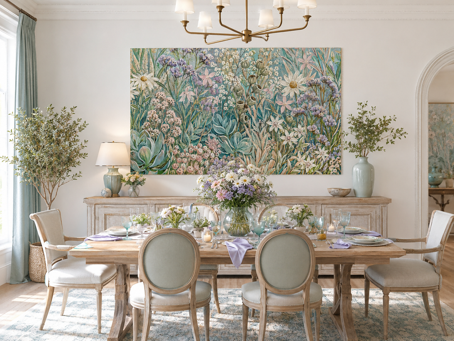 Romantic Wildflower Canvas Painting With Dried Grasses For Bedroom Or Lounge Decoration