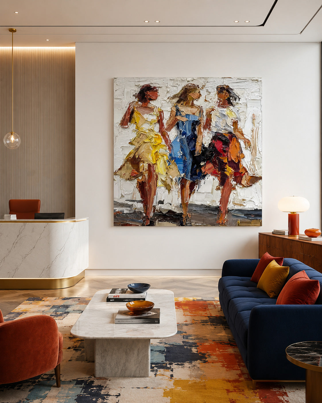 Textured Art Painting Of Three Women Friends With Bold Palette Knife Strokes For Modern Home Decor