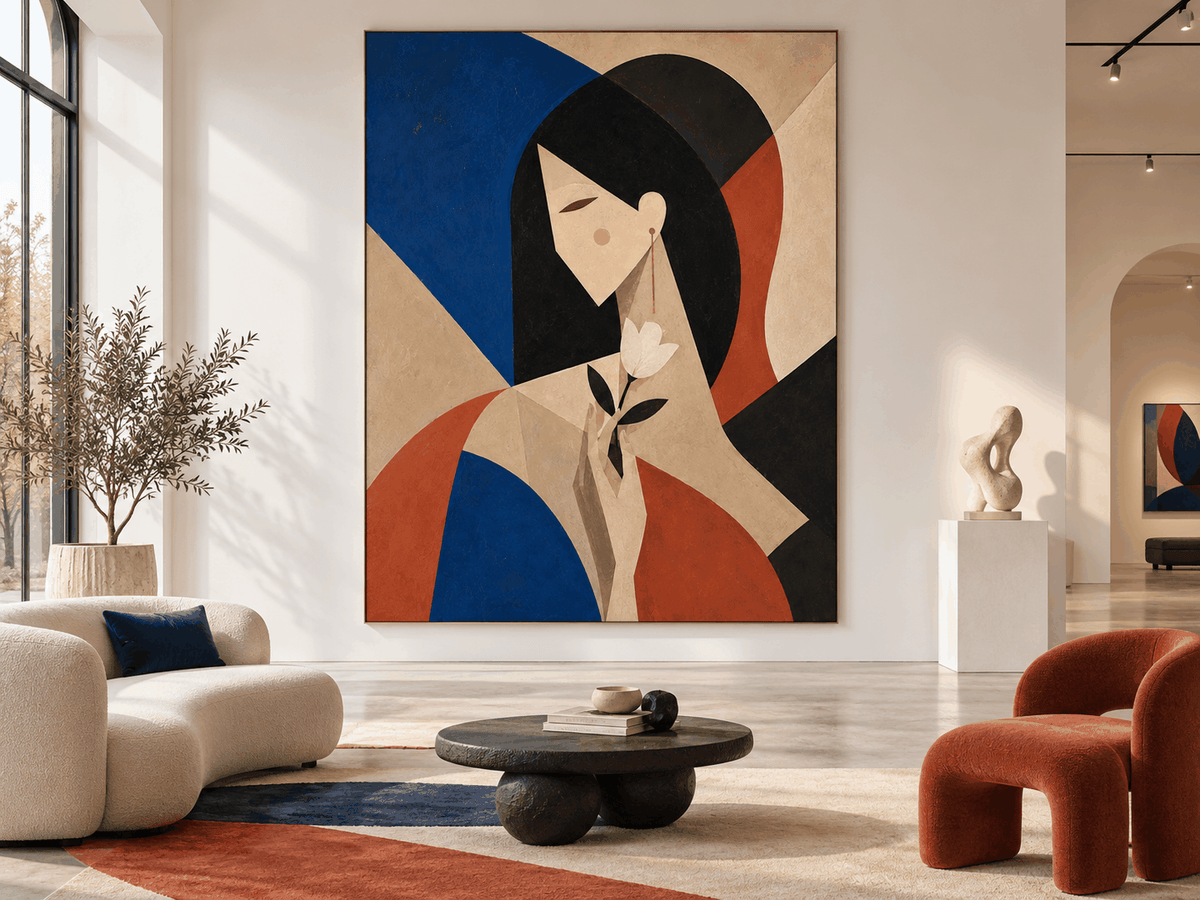 Modern Geometric Romantic Art Print With Royal Blue And Brick Red