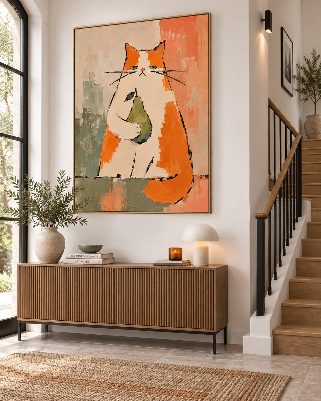 Minimalist Retro Cat Portrait Warm Tone Abstract Hand-Painted Art