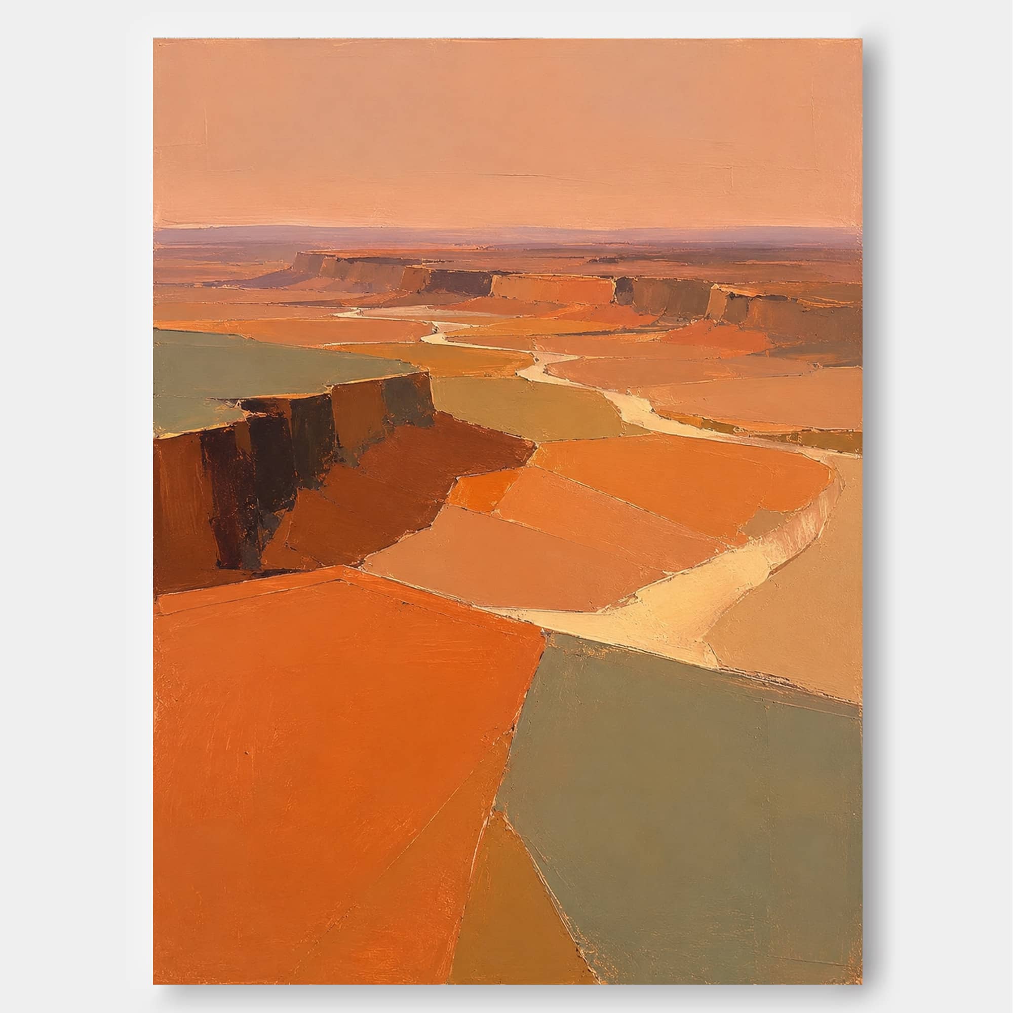 Modern Abstract Landscape Painting With Warm Earth Tones For Living Room Decor