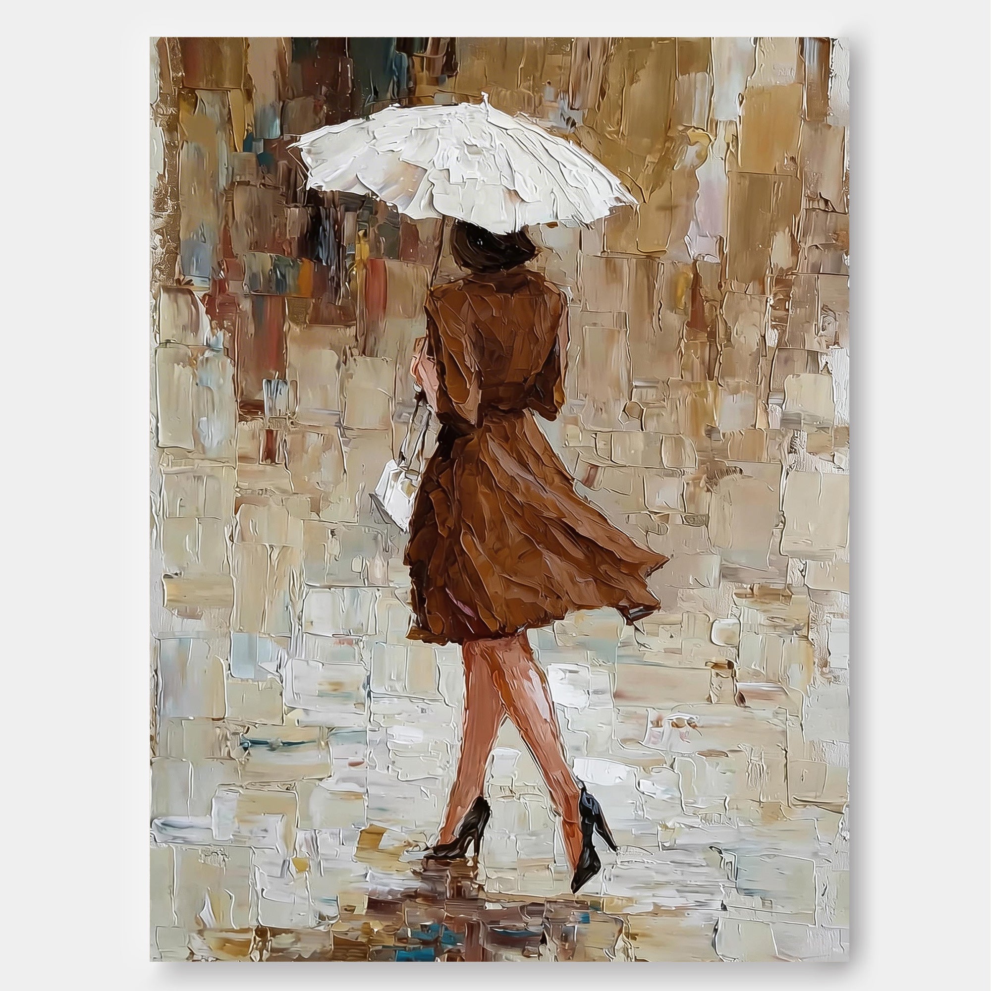 Modern Figurative Art Elegant Lady With Umbrella Oil Painting For Bedroom Wall Decor