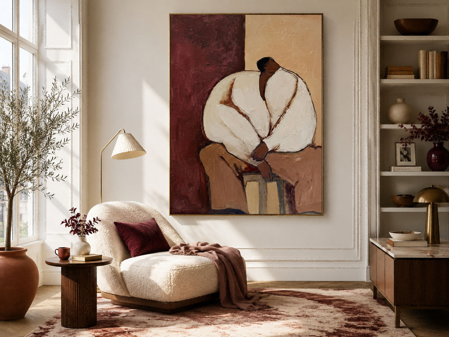 Minimalist People Painting With Vintage Style For Modern Living Room Decor