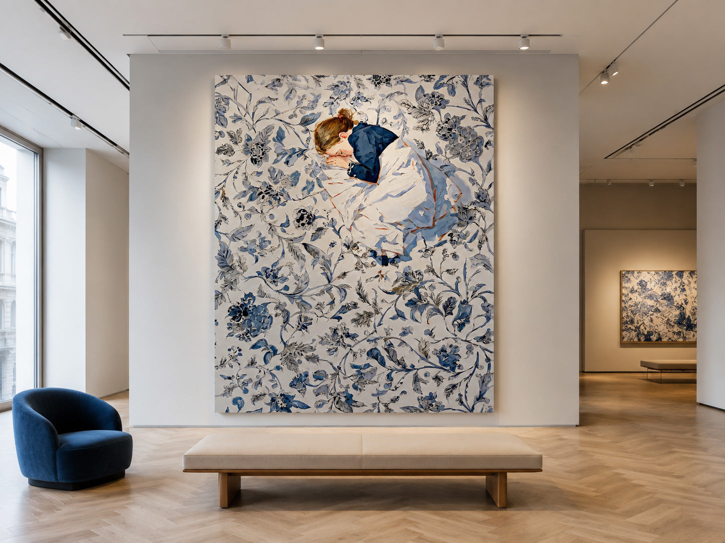 Vintage Illustrative Art With Delicate Texture And Blue White Tones