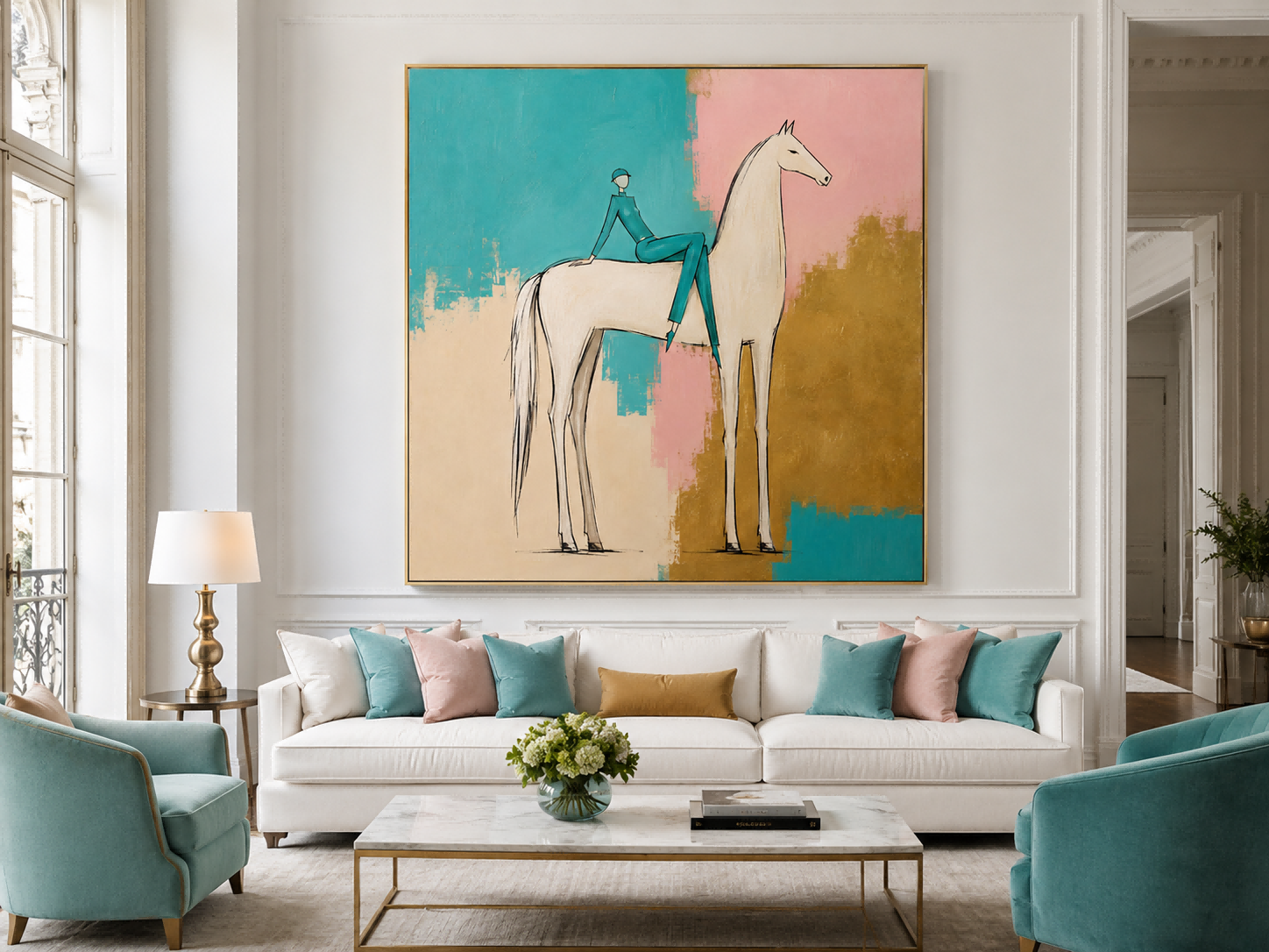 Abstract Equestrian Canvas Painting In Modern Pop Style With Vibrant Color Blocks