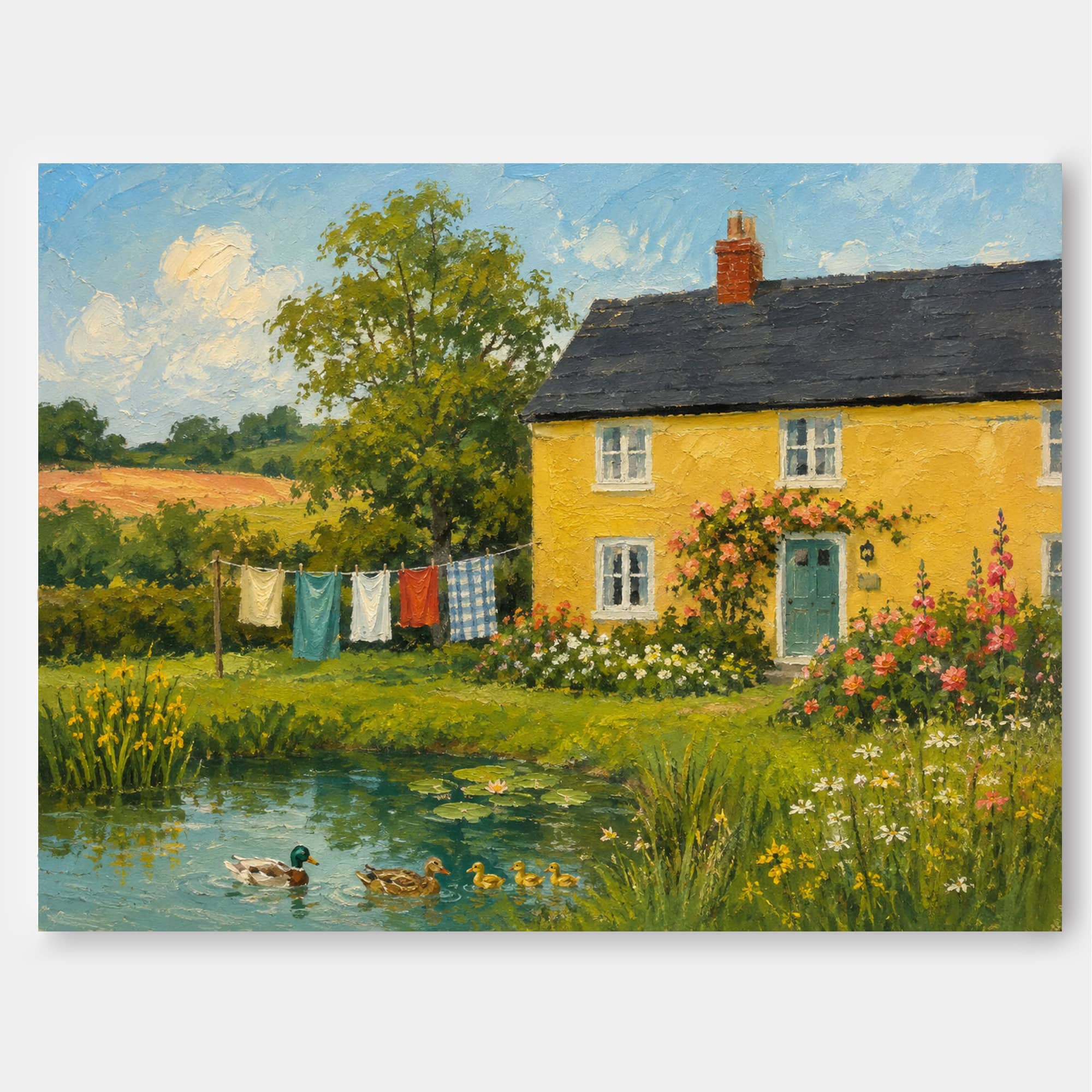 Bright Impressionist Style Oil Painting Of Rural Life And Nature