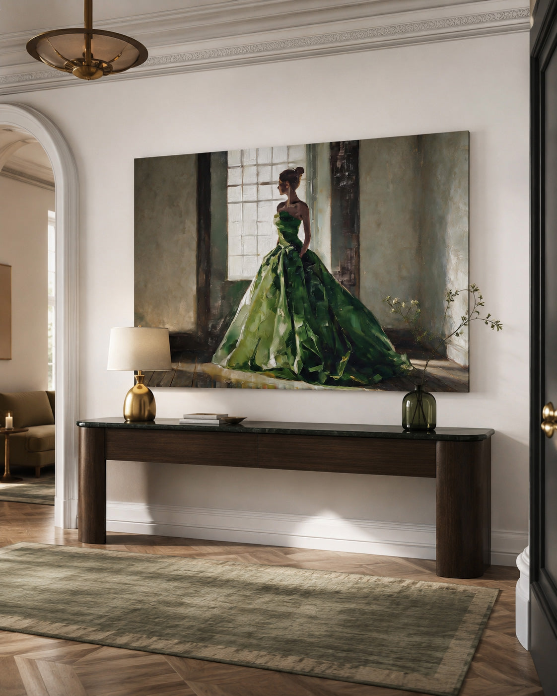Expressive Portrait Of Lady By Window With Textured Green Dress
