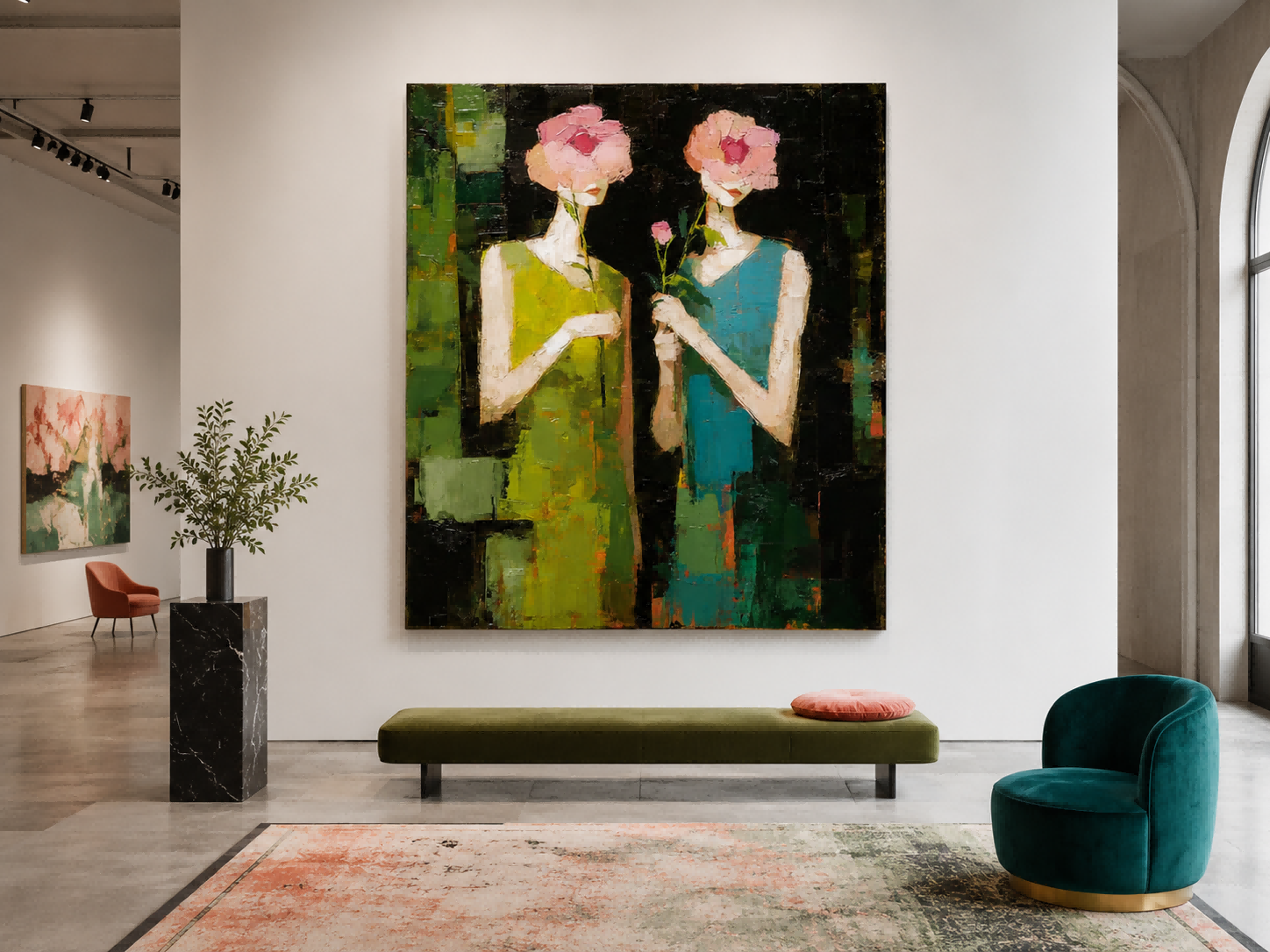 Vintage Floral Portrait Art With Expressive Brushwork For Chic Living Room Decor