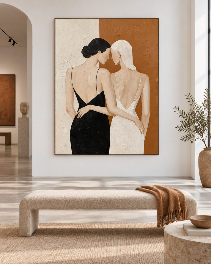 Minimalist Abstract Figure Painting With Textured Oil Finish For Home