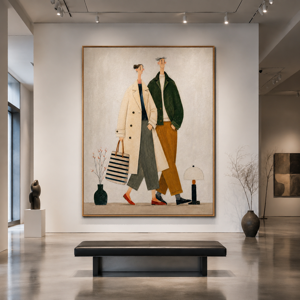 Retro Vintage Style ArtModern Fashion Couple Oil Painting For Chic Living Room Wall Decor Art