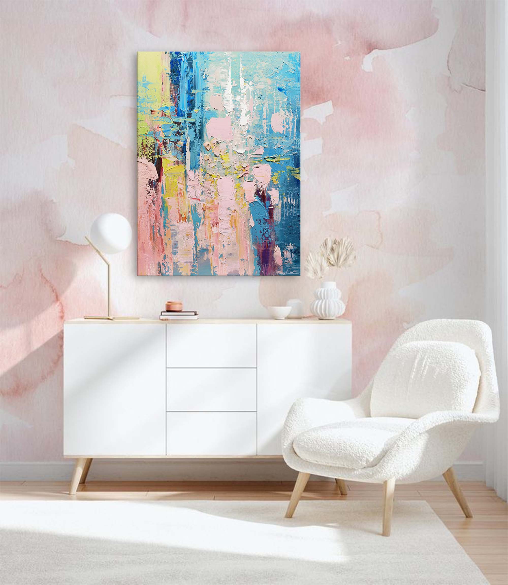 Large Abstract Painting Colorful Painting On Canvas Original Pink Painting Blue Painting Bright Wall Art Modern Wall Island Decor Ideas