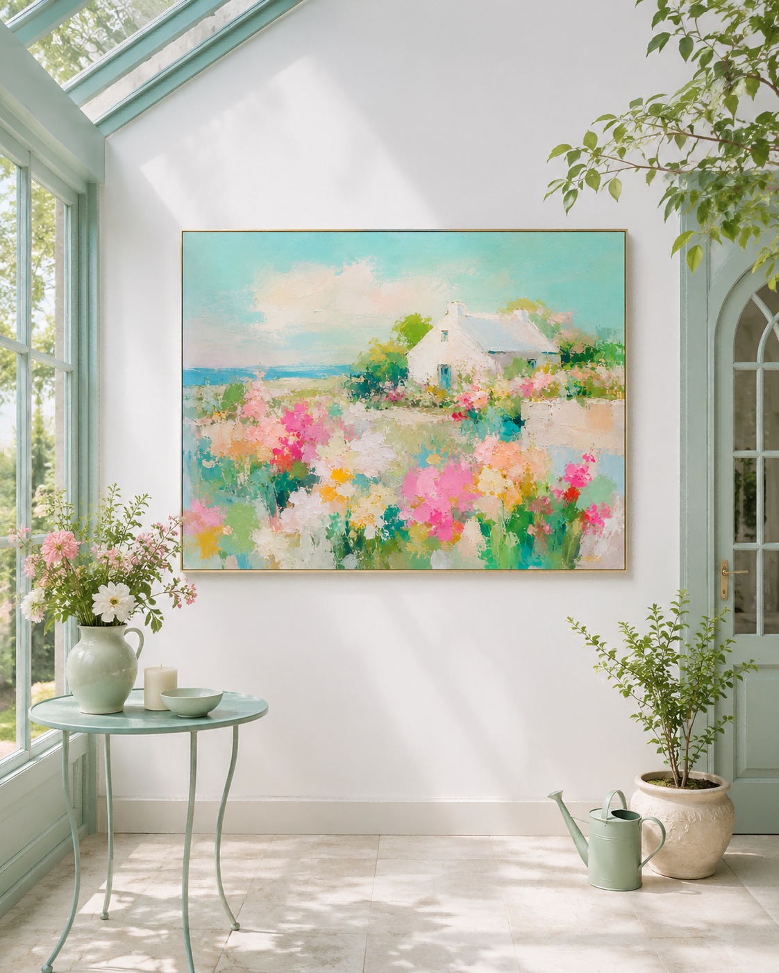 Modern Abstract Impasto Painting Of A Pastoral Seaside Scene