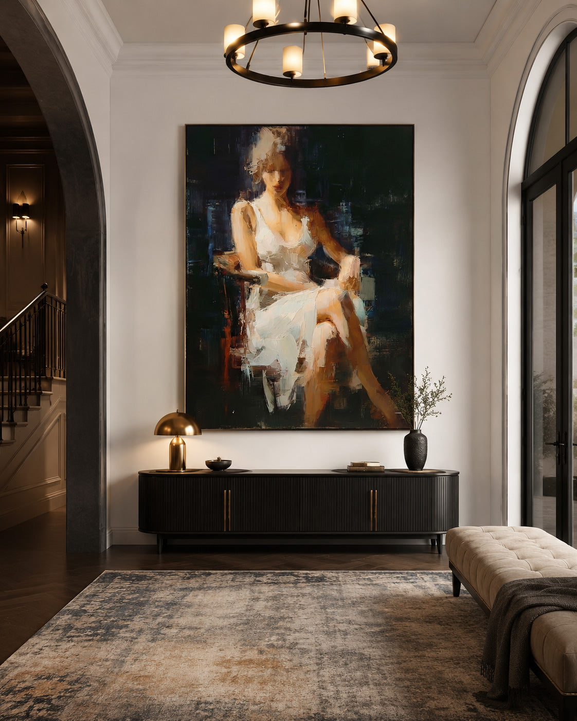 Vintage Woman Oil Painting On Linen Canvas With Expressive Brushwork For Home Decor