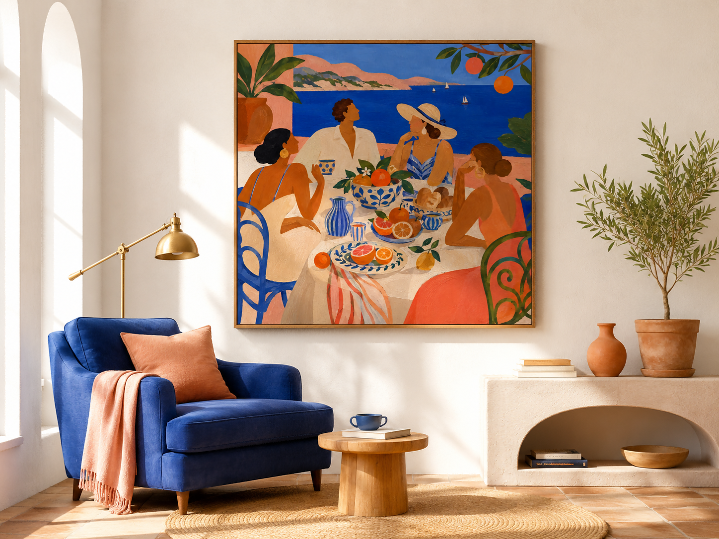 Art Deco Style Canvas Art Dreamy Mediterranean Leisure Scene Original