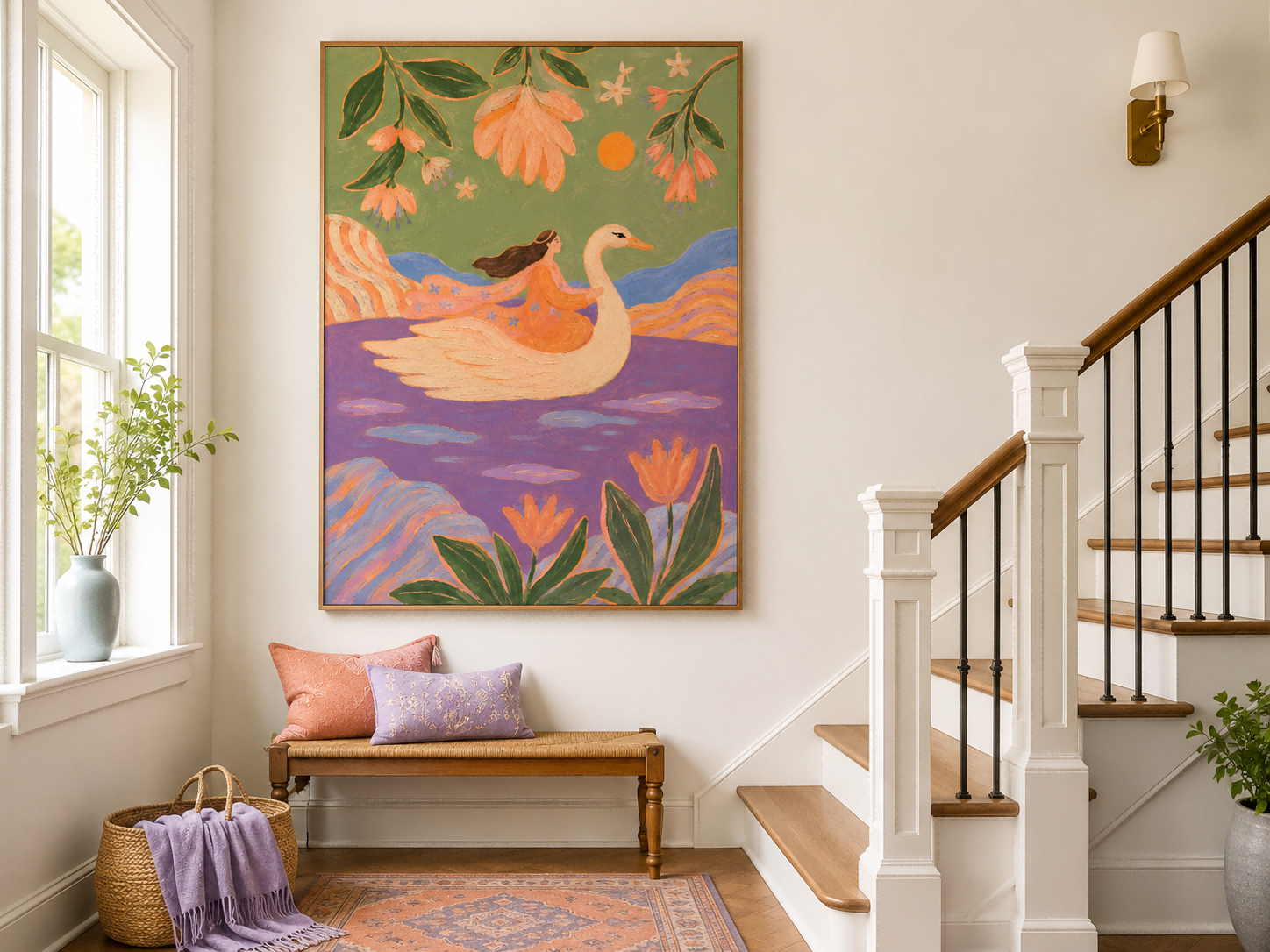 Art Deco Inspired Dreamy Landscape Canvas Art With Purple And Orange Tones