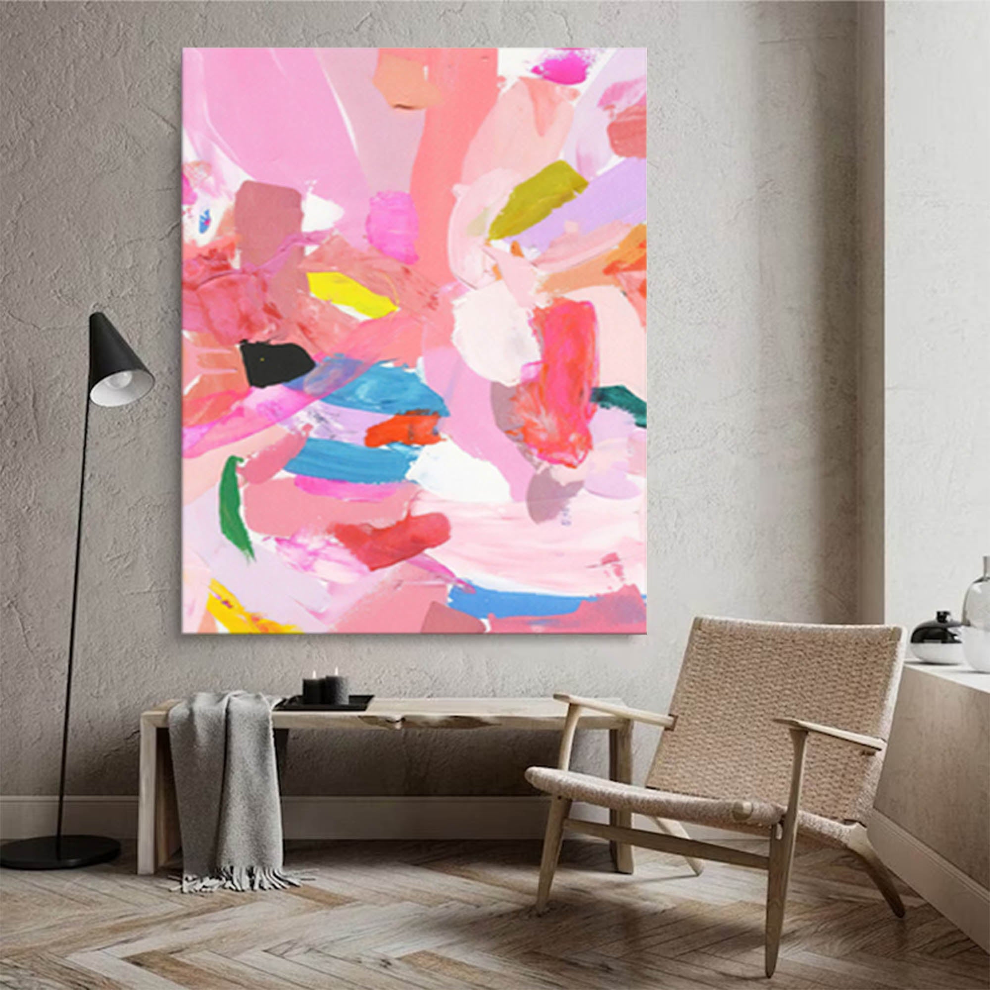 Pink Modern Textured Canvas Oil Painting Abstract Acrylic Painting Original Wall Art Home Decor