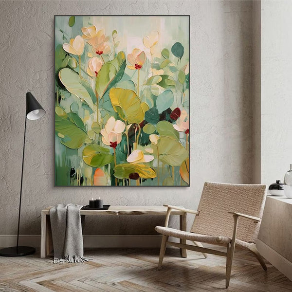 Large Textured Bright Green Floral Acrylic Painting Original Flower Wall Art Modern Floral Oil Painting On Canvas Home Decor
