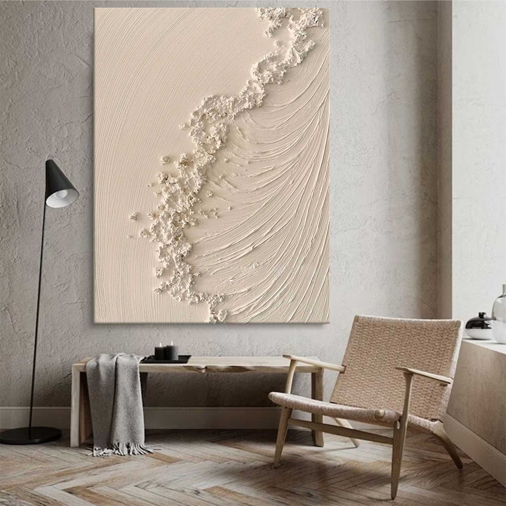 Beige Texture Ocean Abstract Oil Painting Large Ocean Original Painting On Canvas Modern Wall Art Living Room Decor