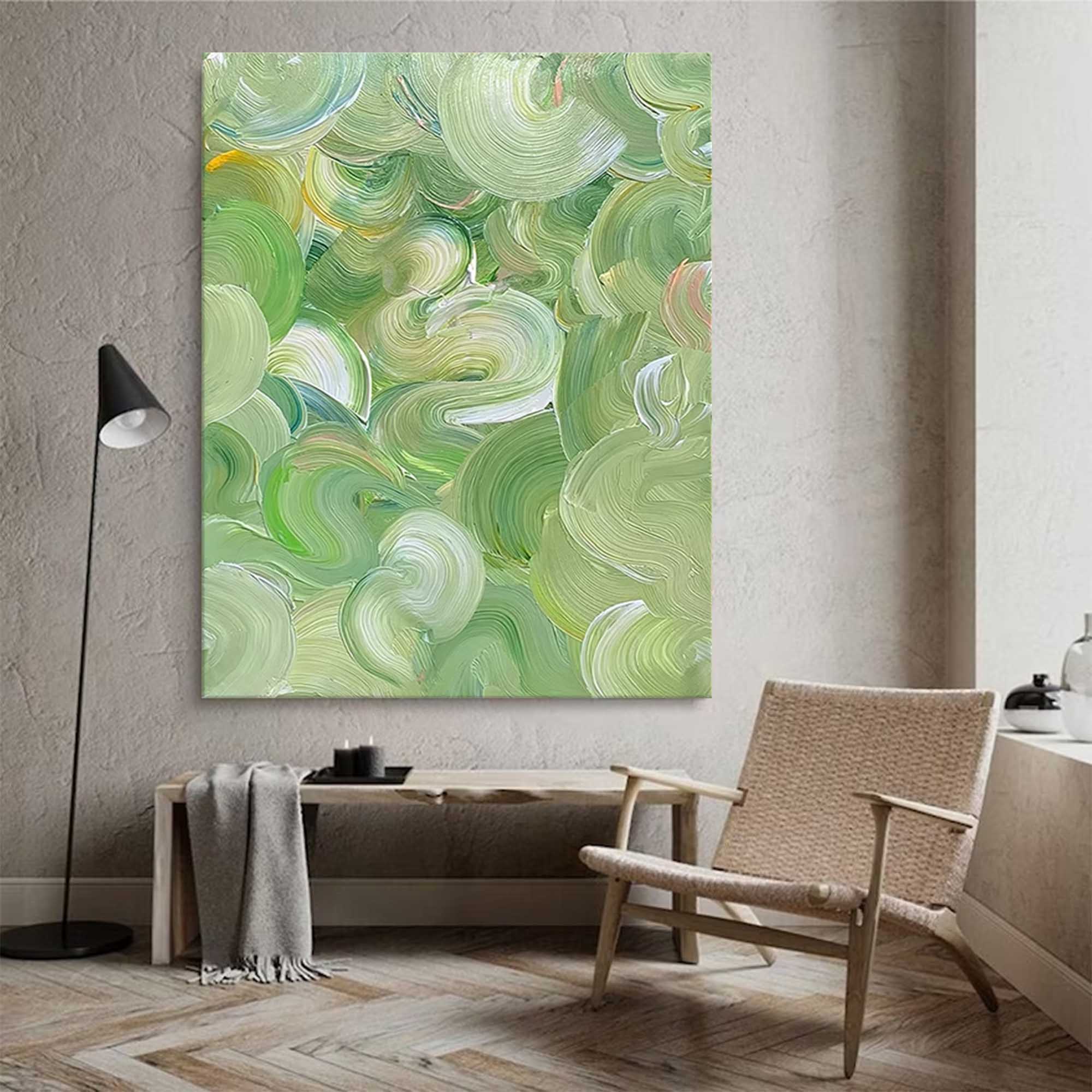 Green Abstract Oil Painting Canvas Large Original Acrylic Painting Living Room Modern Wall Art