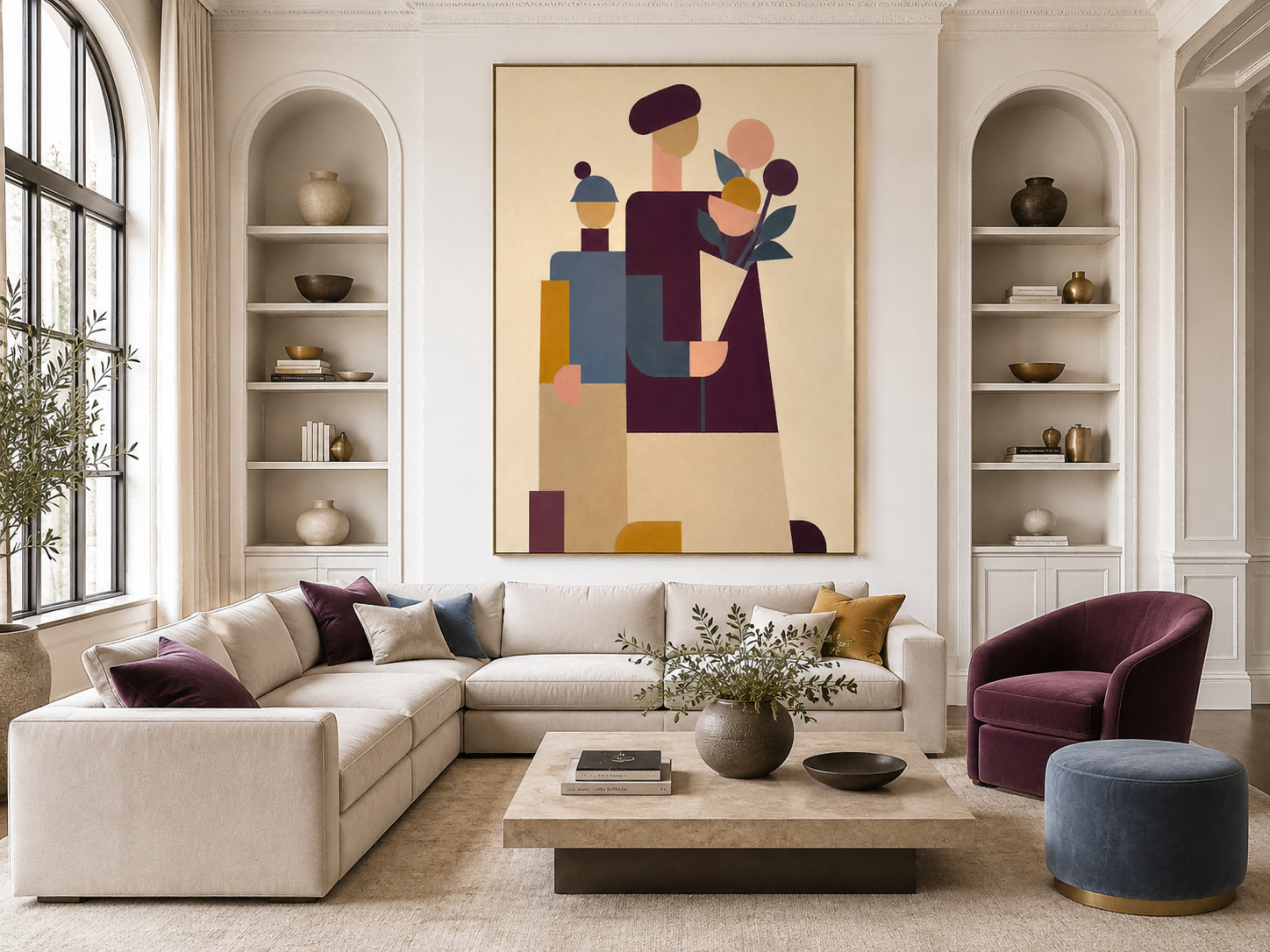 Contemporary Abstract Oil Painting With Flat Design And Earthy Color Palette