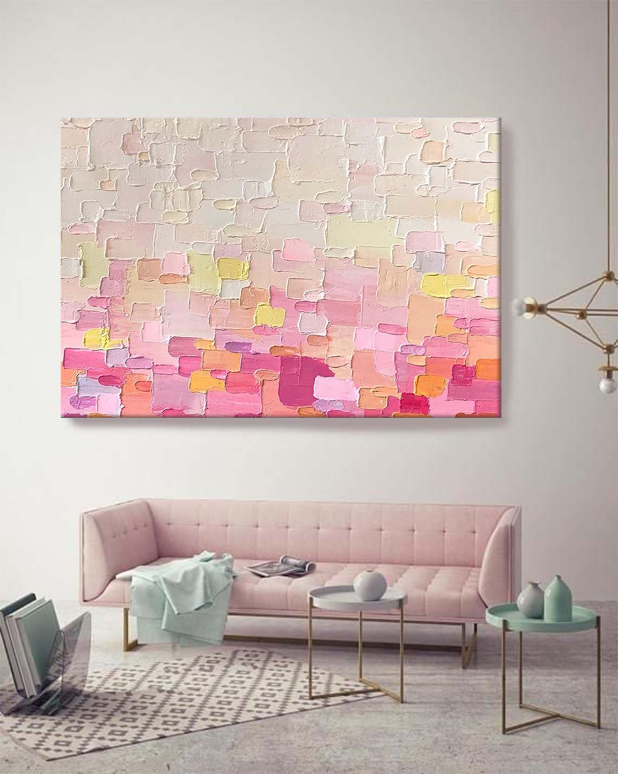 Textured Wall Art Pink Painting on Canvas Original Abstract Painting Large Colorful Wall Art Modern Boho Minimalist Decor