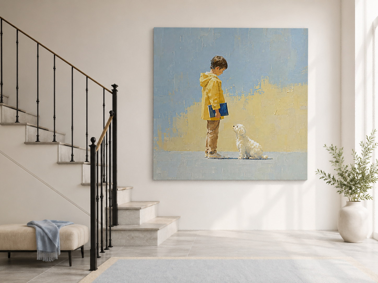 Realistic Modern Figurative Oil Painting Of Child And Animal With Textured Brushwork Original