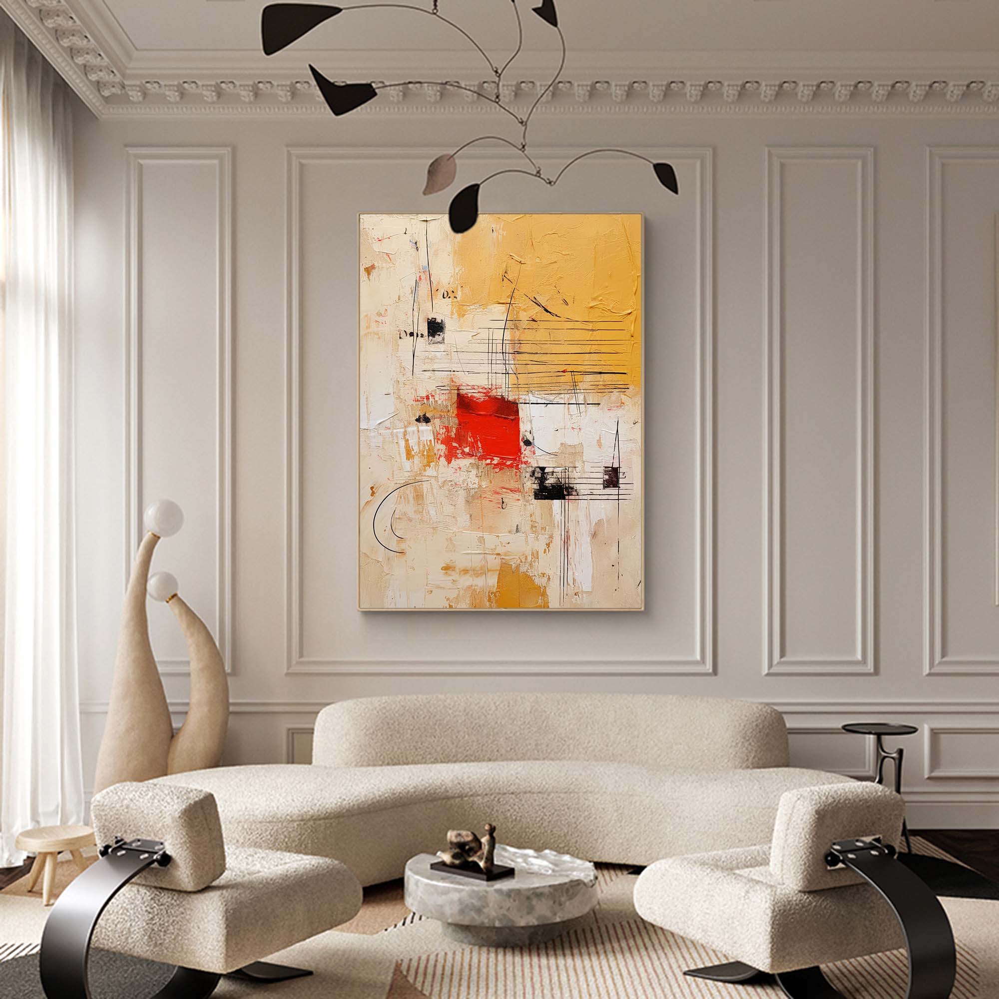 Large Modern Abstract Wall Art Original Oil Painting Canvas Bright Yellow Oil Painting for Home Decor