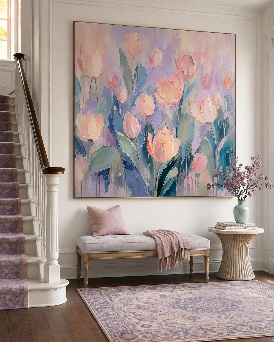 Luxury Floral Wall Art For Living Room Soft Pink And Lavender Decor