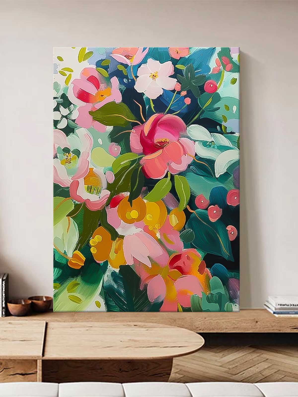 Abstract Flower Oil Painting on Canvas Large Original Watercolor Flowers Art Custom Painting Boho Wall Decor